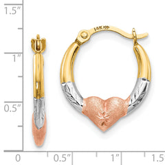 14K w/Rose and White Rhodium Madi K Heart Hoop Earrings