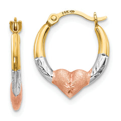 14K w/Rose and White Rhodium Madi K Heart Hoop Earrings