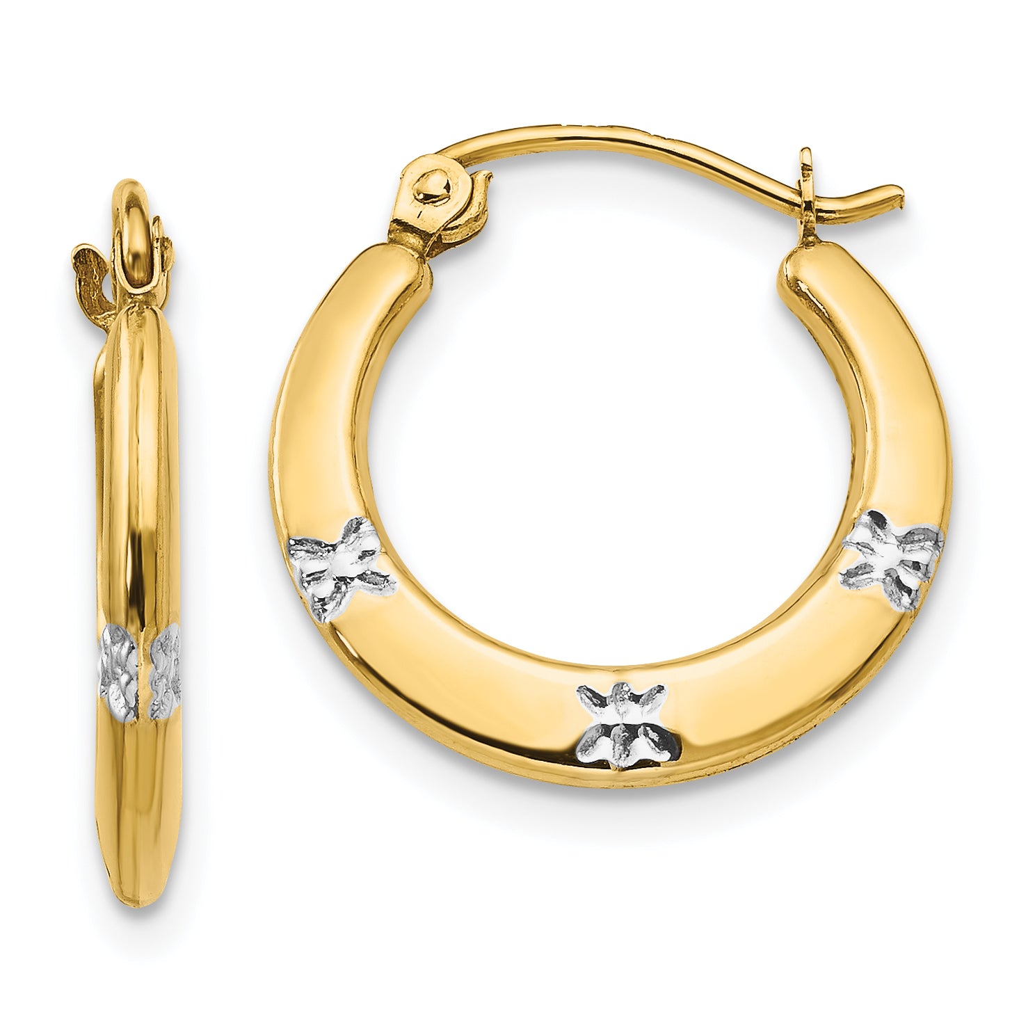 14K Madi K w/Rhodium Flowers Hollow Hoop Earrings