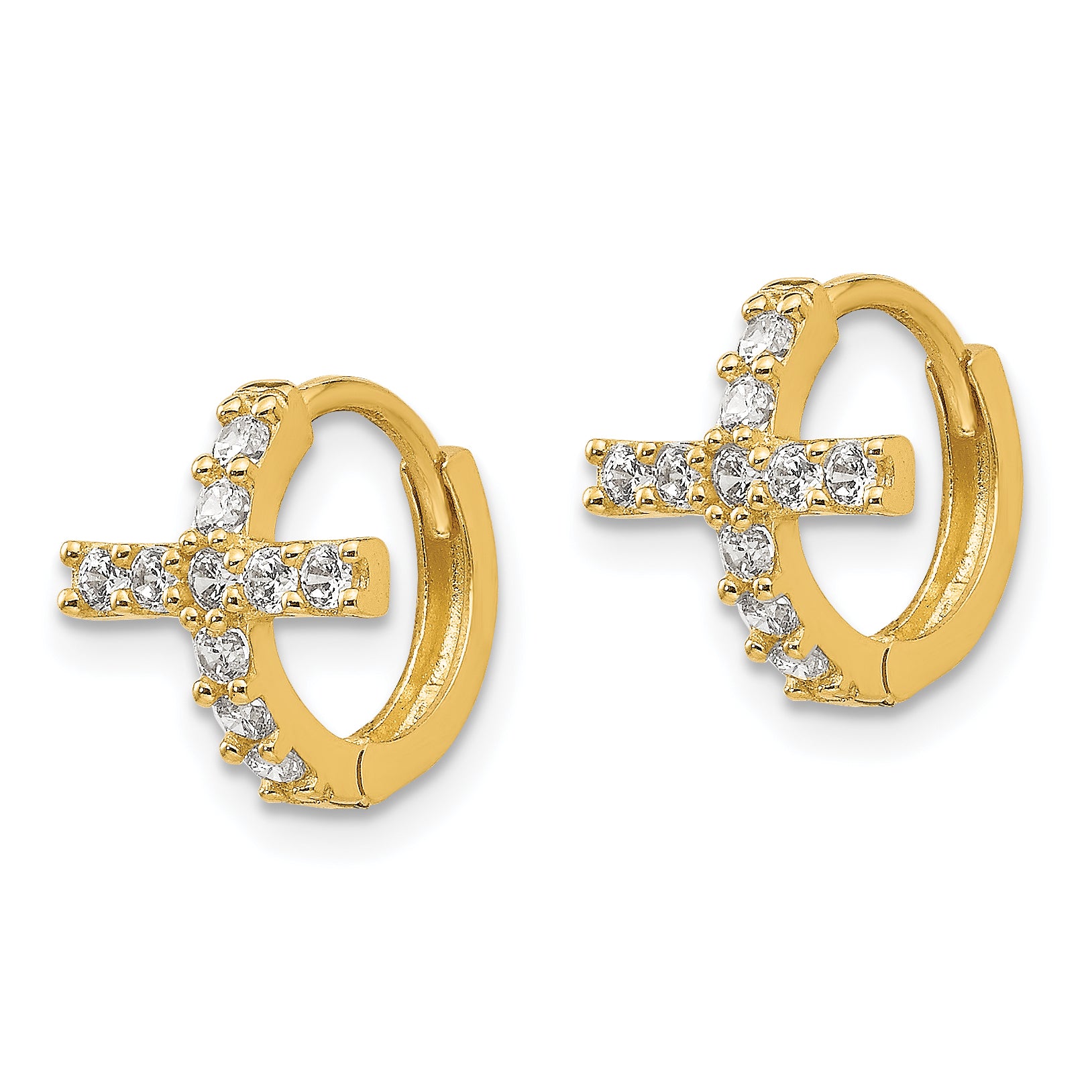 14K Gold Polished CZ Cross Hoop Earrings Elegant & Nickel-Free