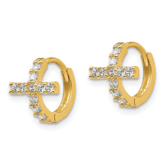 14K Madi K Polished CZ Cross Hinged Hoop Earrings