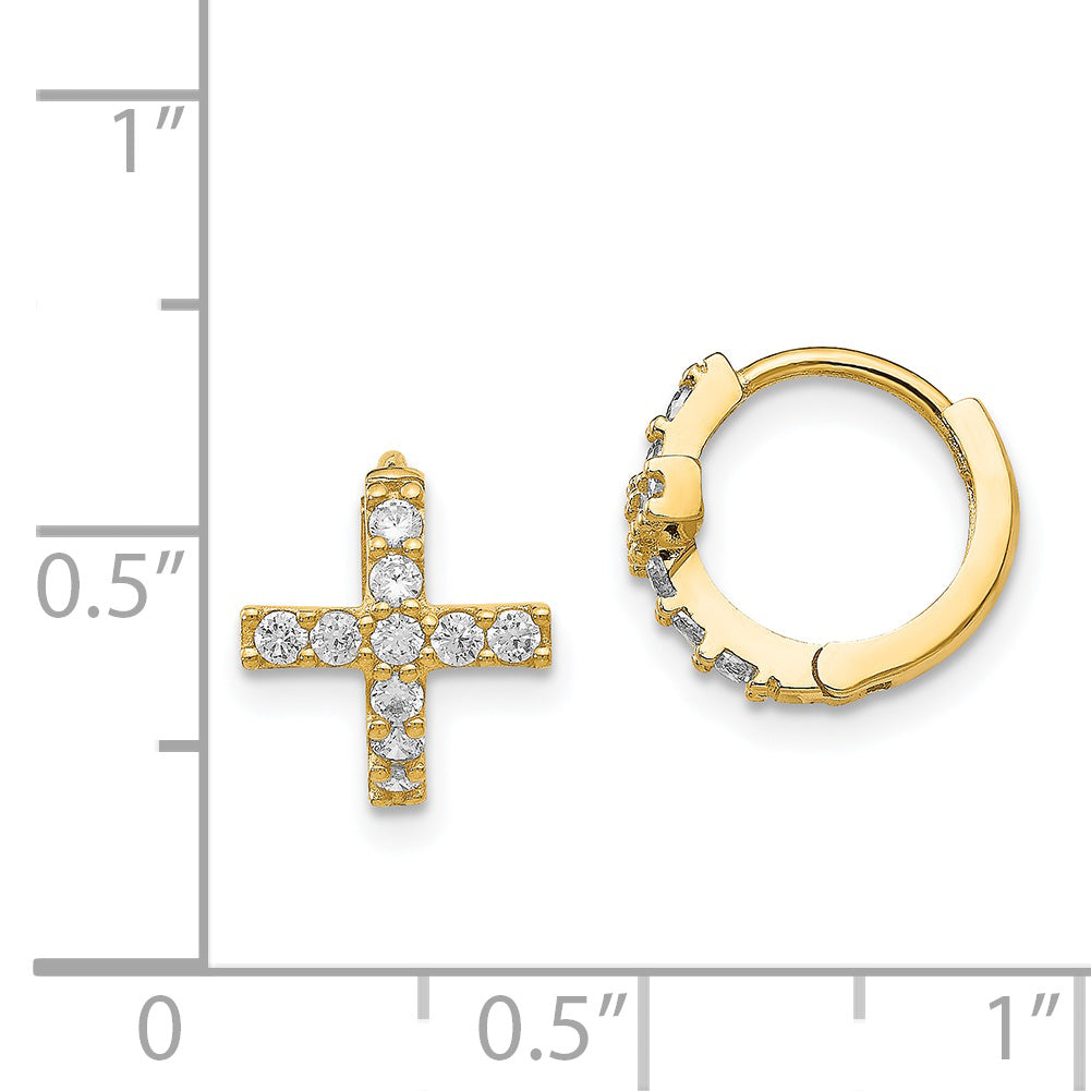 14K Madi K Polished CZ Cross Hinged Hoop Earrings