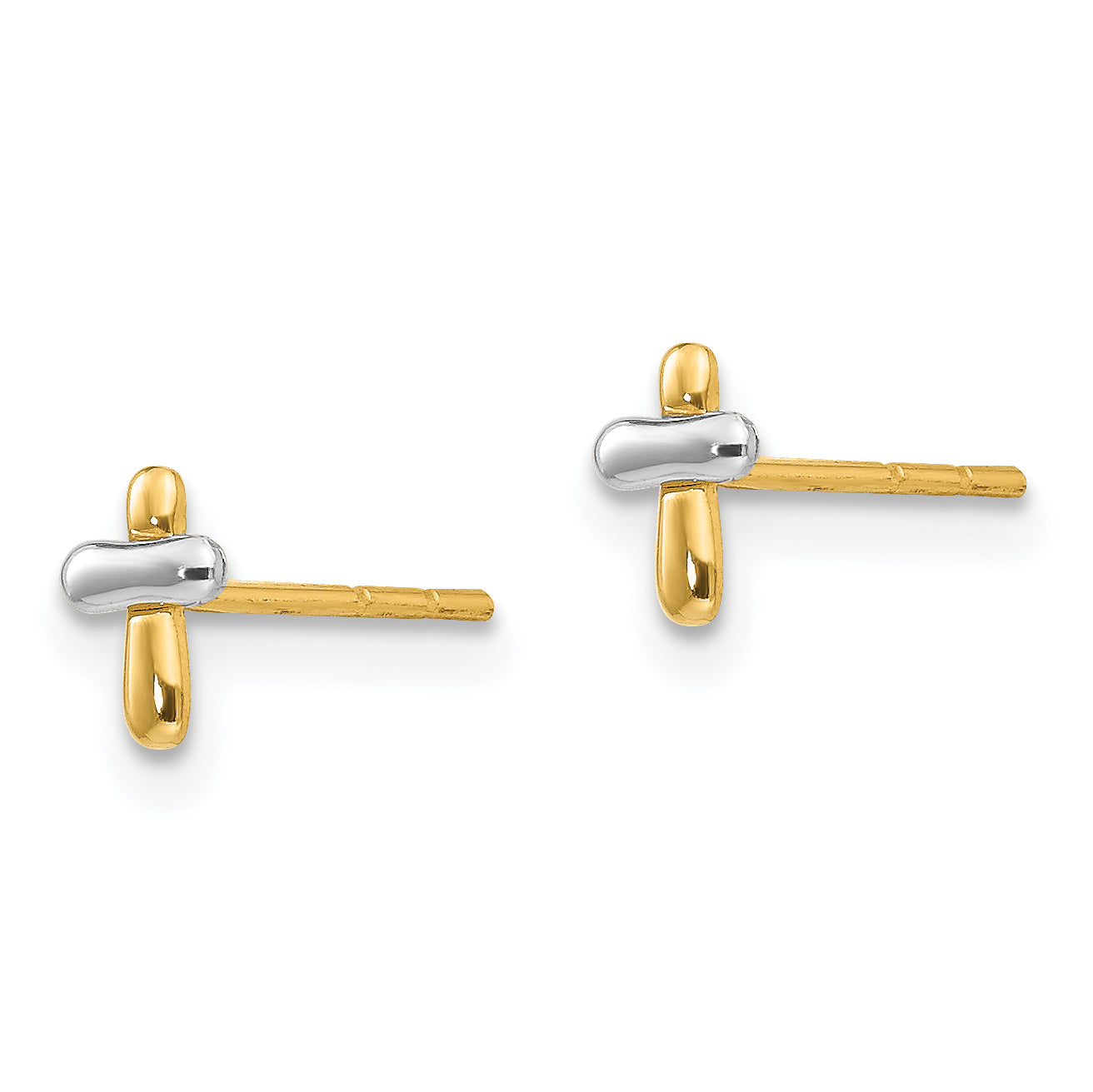 14K Two-Tone Gold Polished Cross Earrings for Women