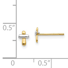 14K Two-Tone Gold Polished Cross Earrings for Women