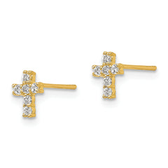 14K Gold CZ Cross Earrings with Polished Finish for Women