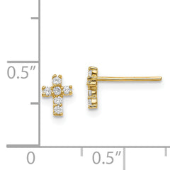 14K Gold CZ Cross Earrings with Polished Finish for Women