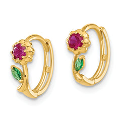 14K Gold Red & Green CZ Hinged Hoop Earrings Elegant & Polished