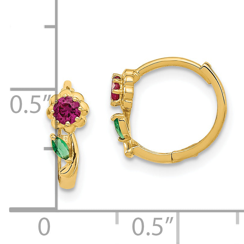 14k Madi K Red & Green CZ Hinged Hoop Earrings