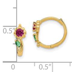 14K Gold Red & Green CZ Hinged Hoop Earrings Elegant & Polished