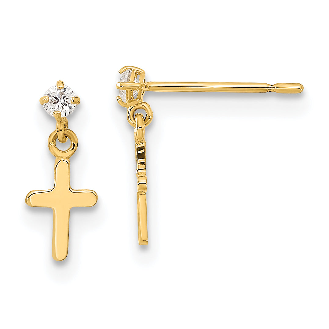 14k Madi K Childrens CZ Cross Post Dangle Earrings