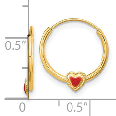 14K Gold Children's Polished Red Enameled Heart Hoop Earrings