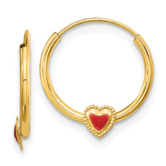 14k Madi K Polished Red Enameled Heart Hoops