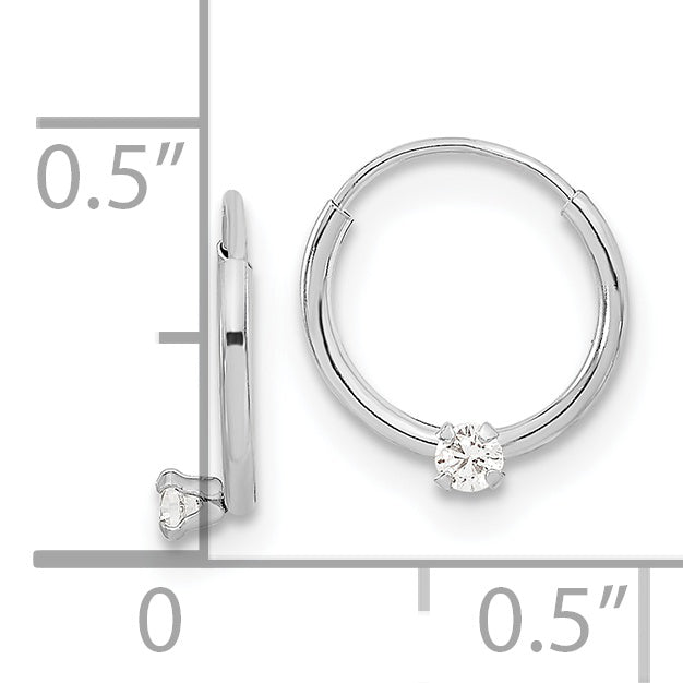 14k Madi K White Gold Polished 2mm CZ on Small Endless Hoops