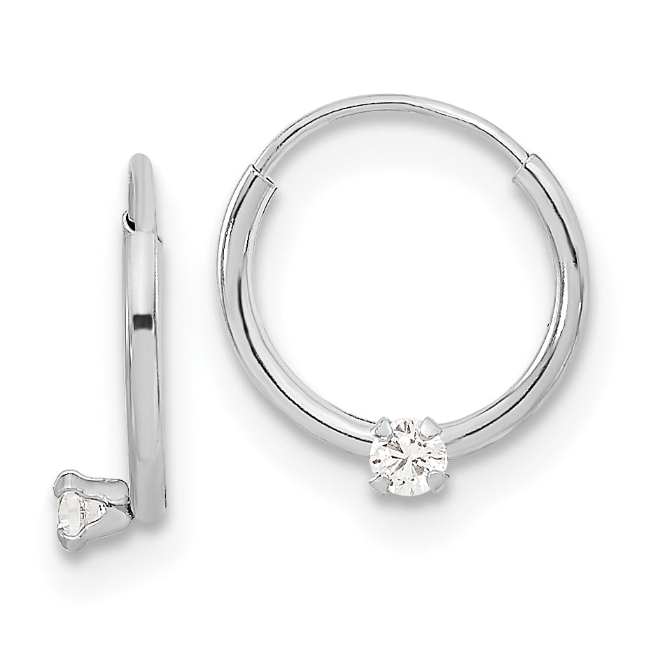 14k Madi K White Gold Polished 2mm CZ on Small Endless Hoops