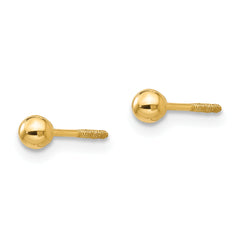 14K Gold Polished Ball Earrings with Screwback Closure for Women