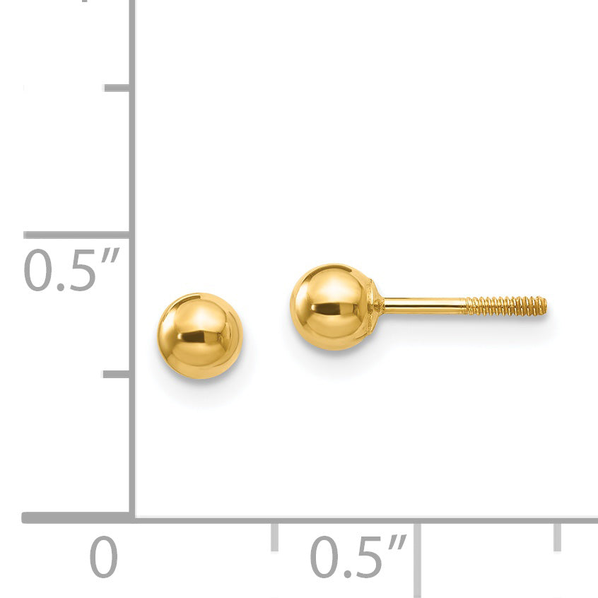 14K Gold Polished Ball Earrings with Secure Screwback, Elegant and Nickel-Free