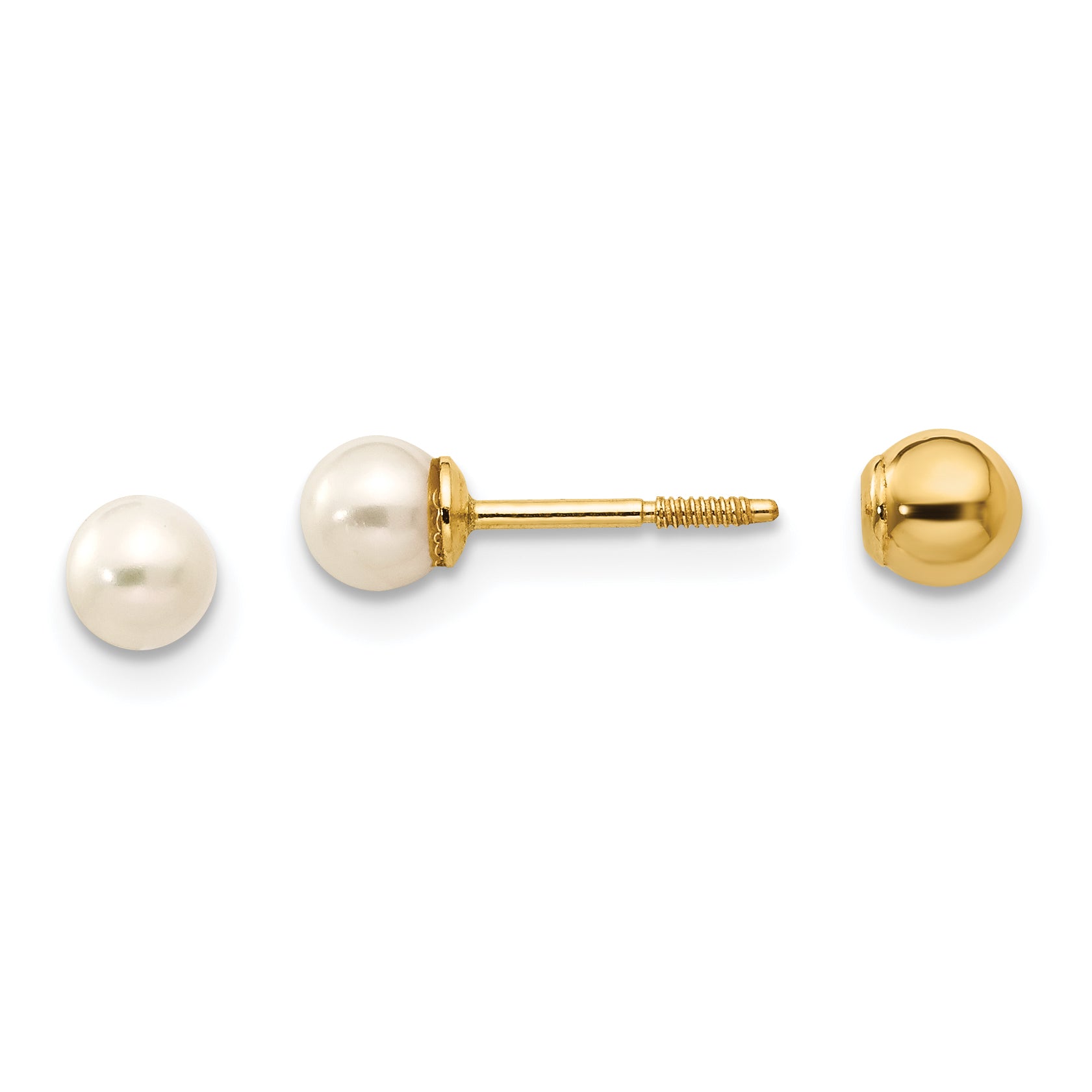 14k Madi K Reversible 3.75-4mm FW Cultured Pearl & Gold Bead Earrings