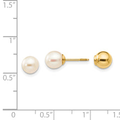 14K Gold Reversible Cultured Pearl Ball Earrings for Women