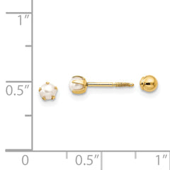 14K Gold Reversible Cultured Pearl Earrings with Polished Finish