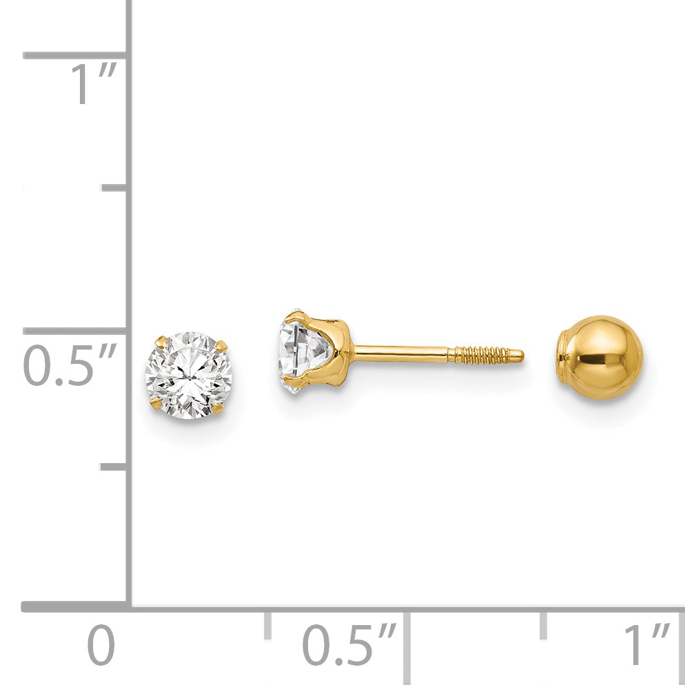 14K Gold Reversible CZ & Ball Earrings  Elegant Women's Studs