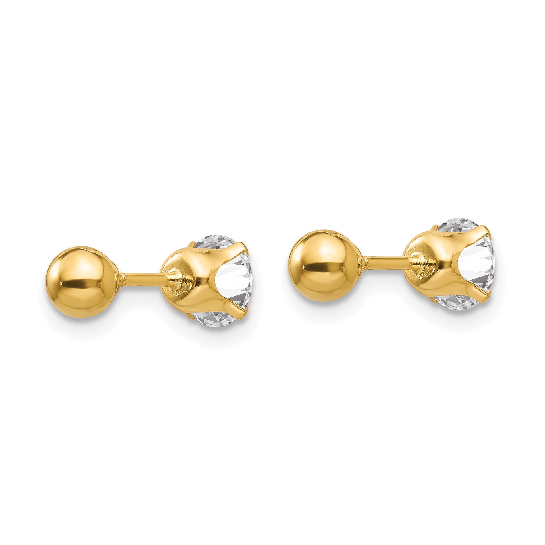 14K Gold Reversible CZ & Ball Stud Earrings for Women