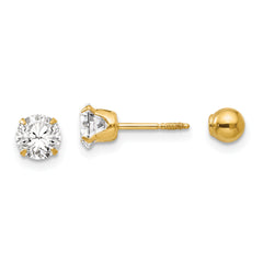 14k Madi K Polished Reversible 5mm CZ & Ball Earrings