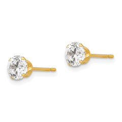 14K Gold CZ Stud Earrings with Polished Finish for Women