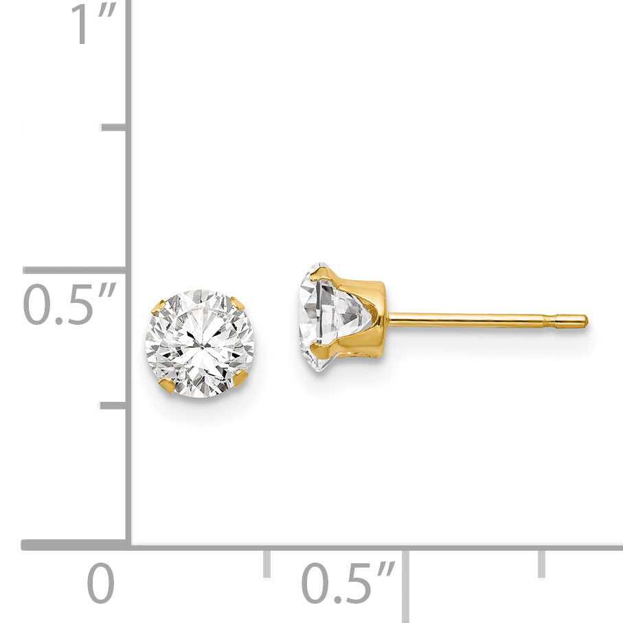 14K Gold CZ Stud Earrings with Polished Finish for Women