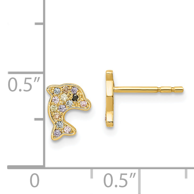 14k Madi K Multi-colored CZ Dolphin Post Earrings