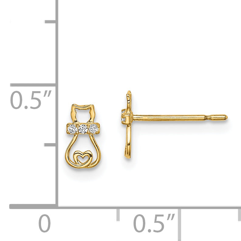 14k Madi K CZ Cat with Heart Tail Post Earrings