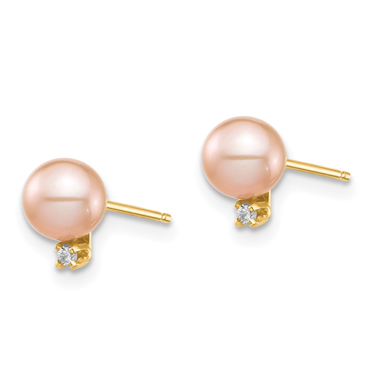 14K Madi K 5-6mm Pink Round FW Cultured Pearl .02ct Diamond Post Earrings