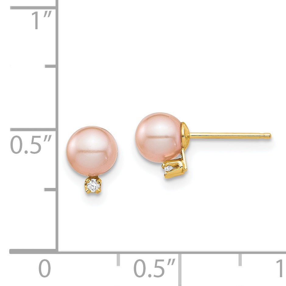 14K Madi K 5-6mm Pink Round FW Cultured Pearl .02ct Diamond Post Earrings