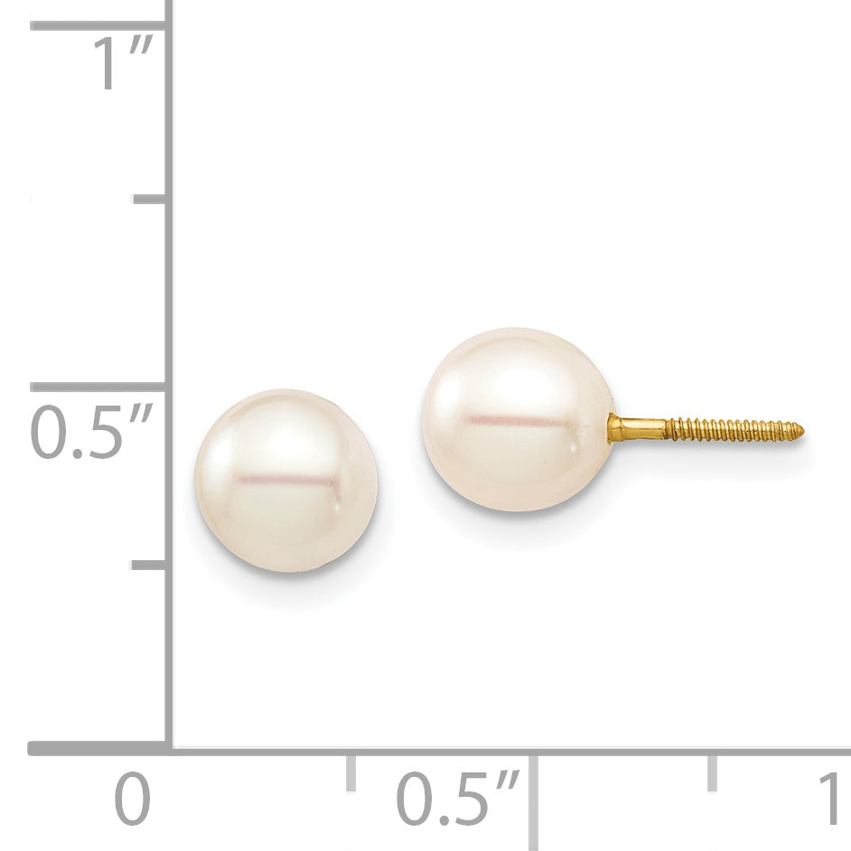 14K Madi K 6-7 White Round FW Cultured Pearl Stud Post Screwback Earrings