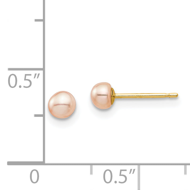 14k Madi K 3-4mm Pink Button Freshwater Cultured Pearl Stud Post Earrings