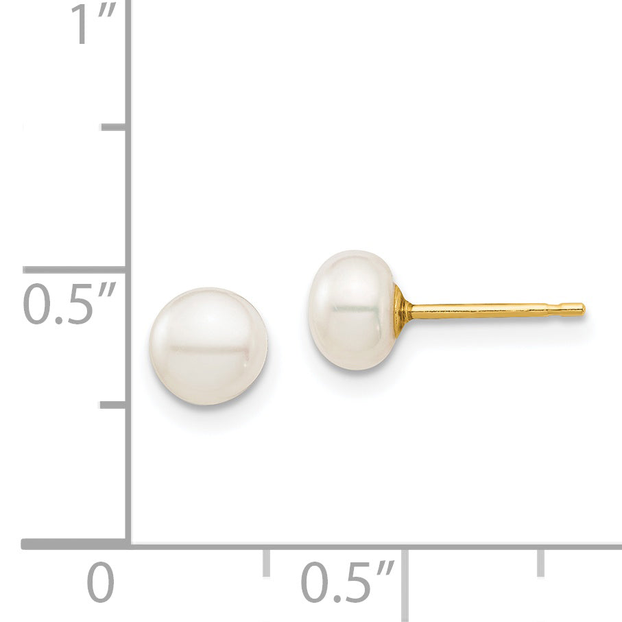 14k Madi K 5-6mm White Button Freshwater Cultured Pearl Stud Post Earrings