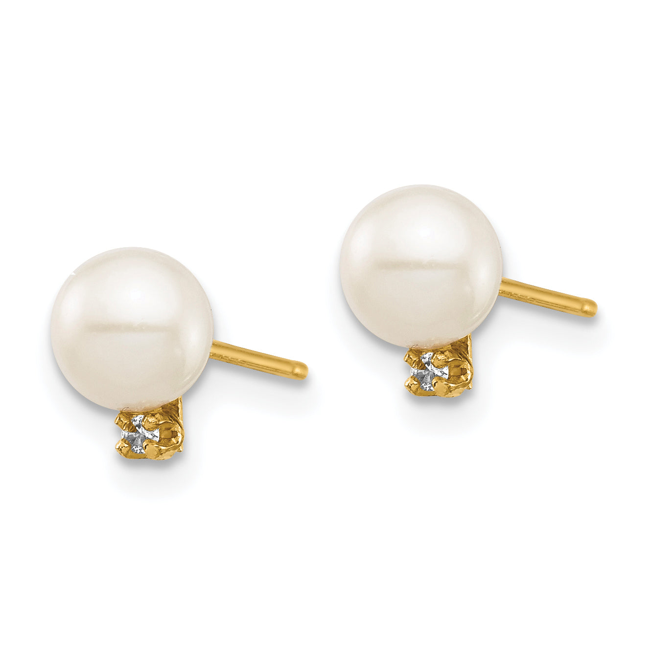 14K Madi K 5-6mm White Round FW Cultured Pearl .02ct Diamond Post Earrings