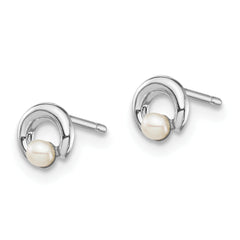 14k White Gold Madi K Button Freshwater Cultured Pearl Circle Post Earrings