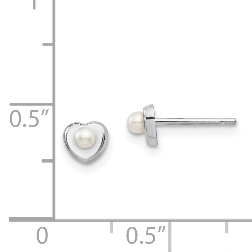 14kw Madi K White Button Freshwater Cultured Pearl Heart Post Earrings