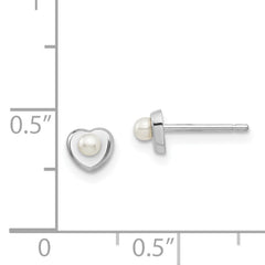 14kw Madi K White Button Freshwater Cultured Pearl Heart Post Earrings