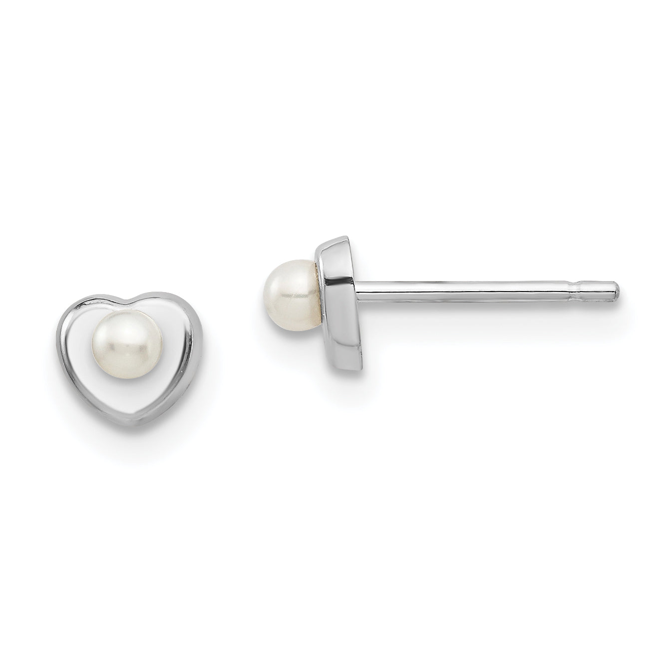 14kw Madi K White Button Freshwater Cultured Pearl Heart Post Earrings