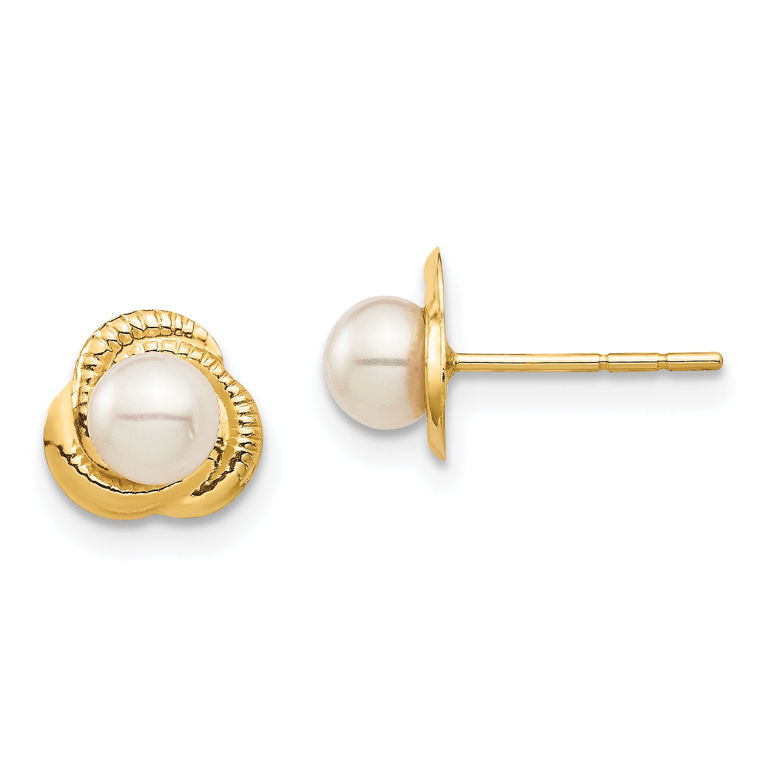 14K Madi K 4-5mm White Button Freshwater Cultured Pearl Post Earrings