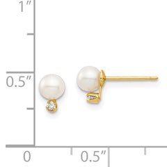 14K Madi K 4-5mm White Round FW Cultured Pearls CZ Post Earrings