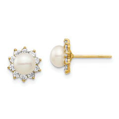 14k Madi K 5-6mm White Button Freshwater Cultured Pearl CZ Post Earrings