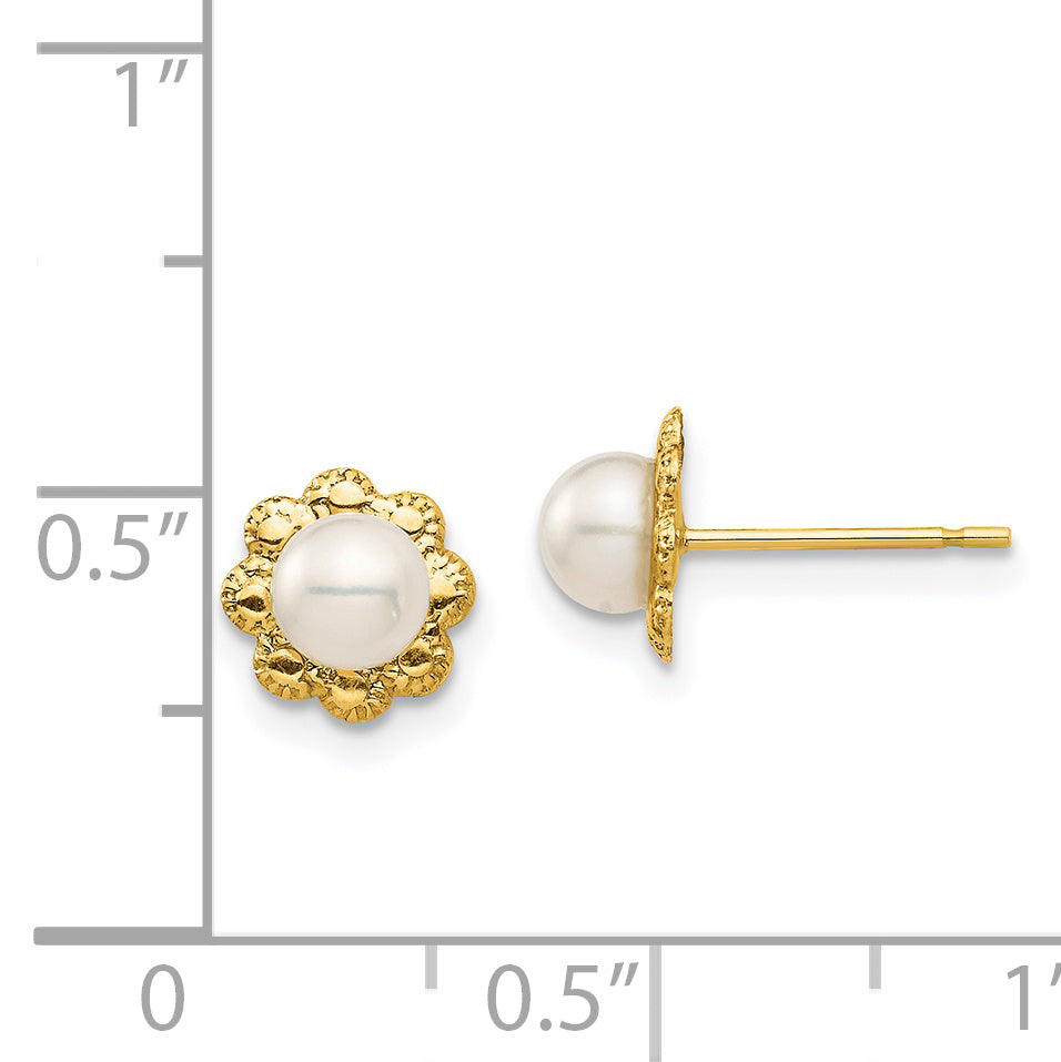 14K Madi K 4-5mm White Button Freshwater Cultured Pearl Post Earrings