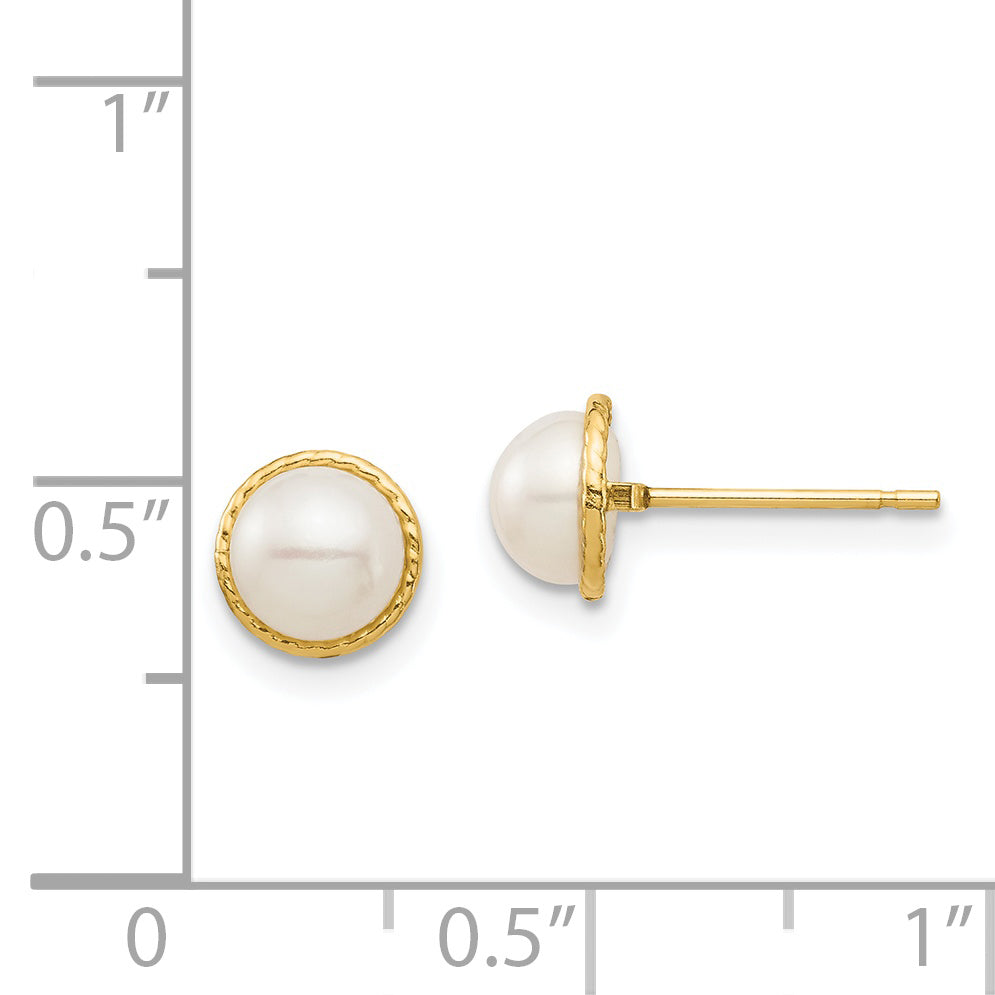 14K Madi K 5-6mm White Button Freshwater Cultured Pearl Post Earrings