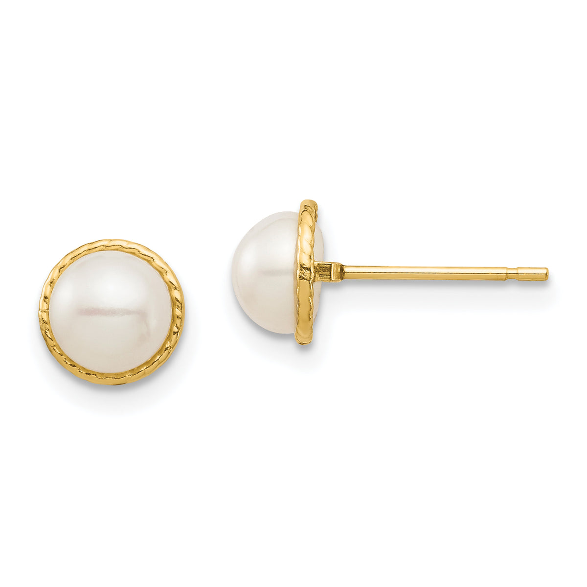 14K Madi K 5-6mm White Button Freshwater Cultured Pearl Post Earrings