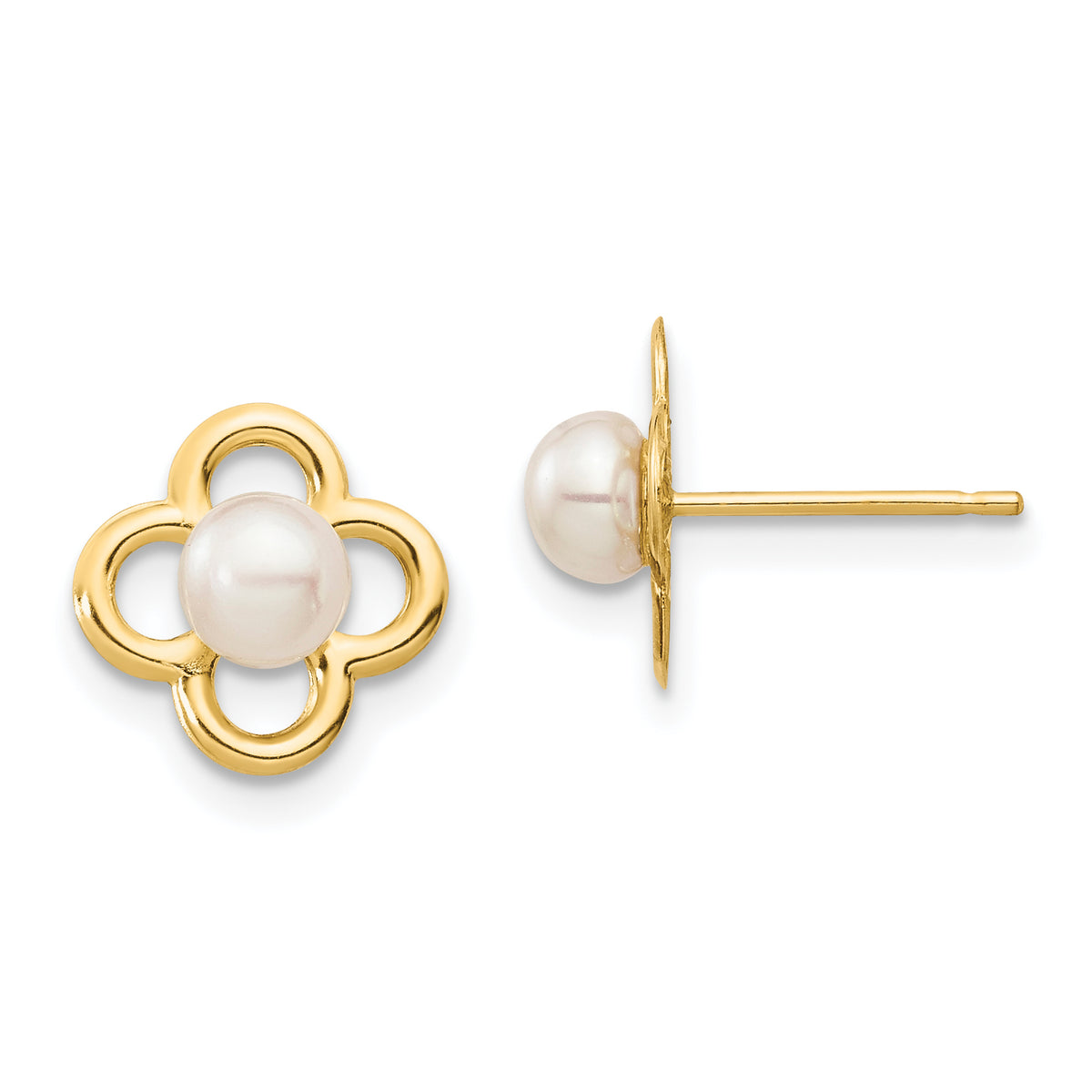 14K Madi K 4-5mm White Button Freshwater Cultured Pearl Post Earrings