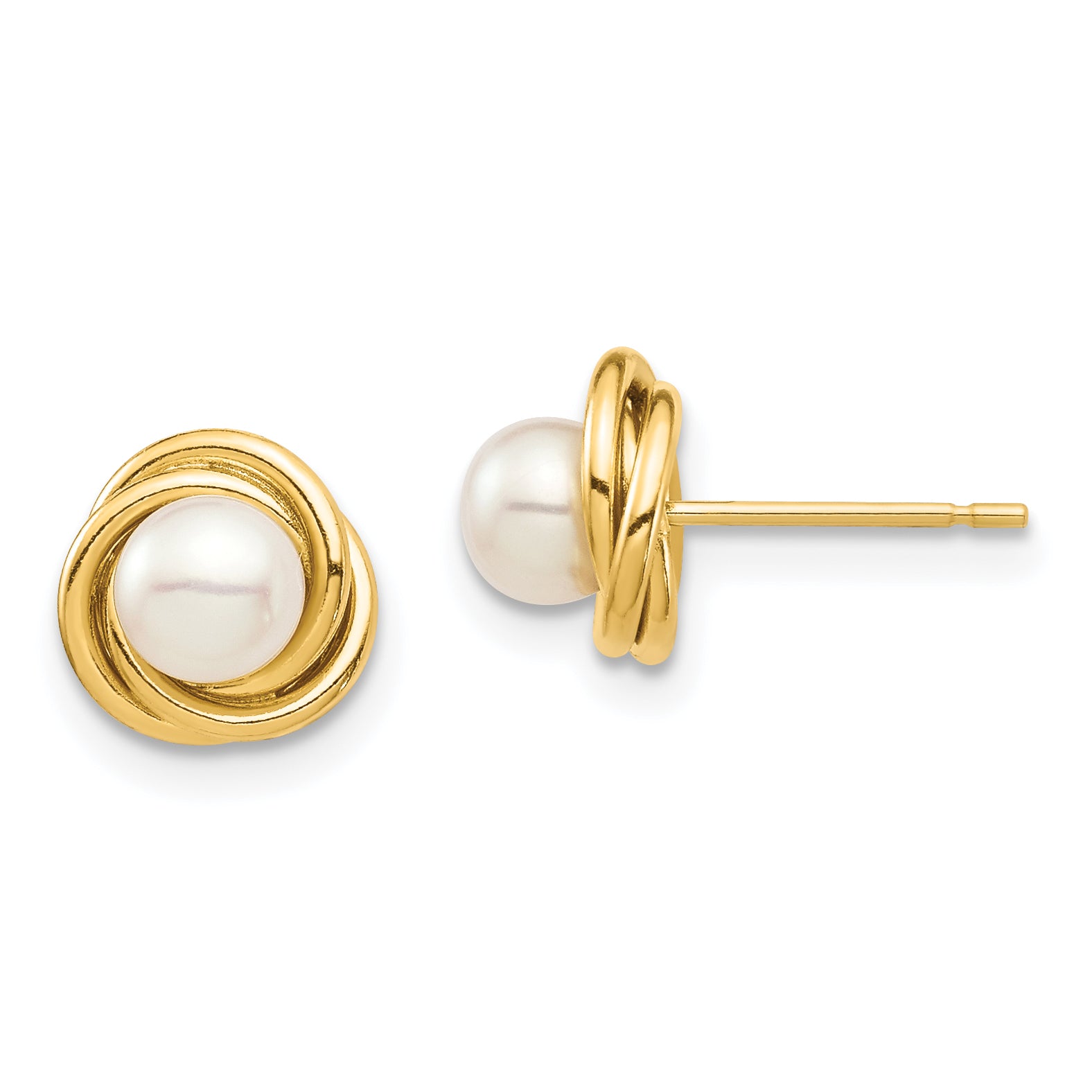 14K Madi K 4-5mm White Button Freshwater Cultured Pearl Post Earrings