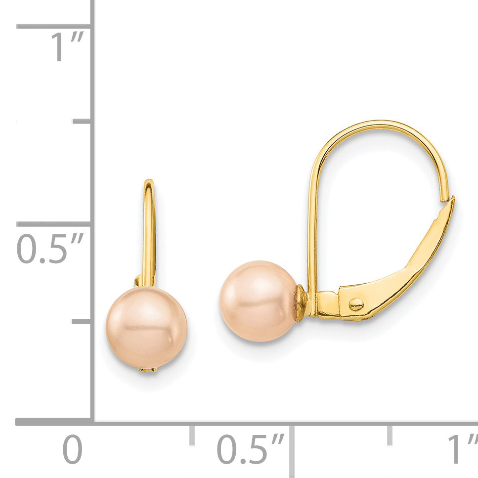 14K Madi K 5-6mm Pink Round FW Cultured Pearl Leverback Earrings