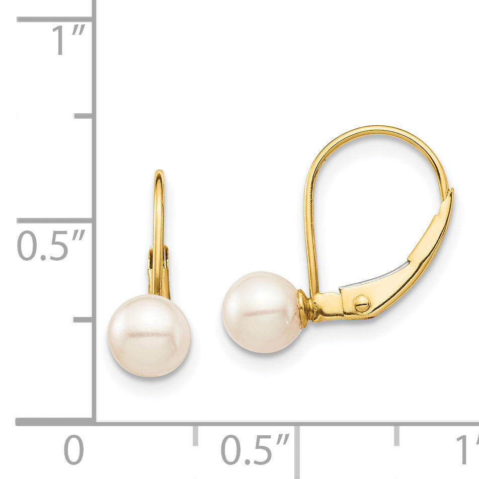 14K Madi K 5-6mm White Round FW Cultured Pearl Leverback Earrings